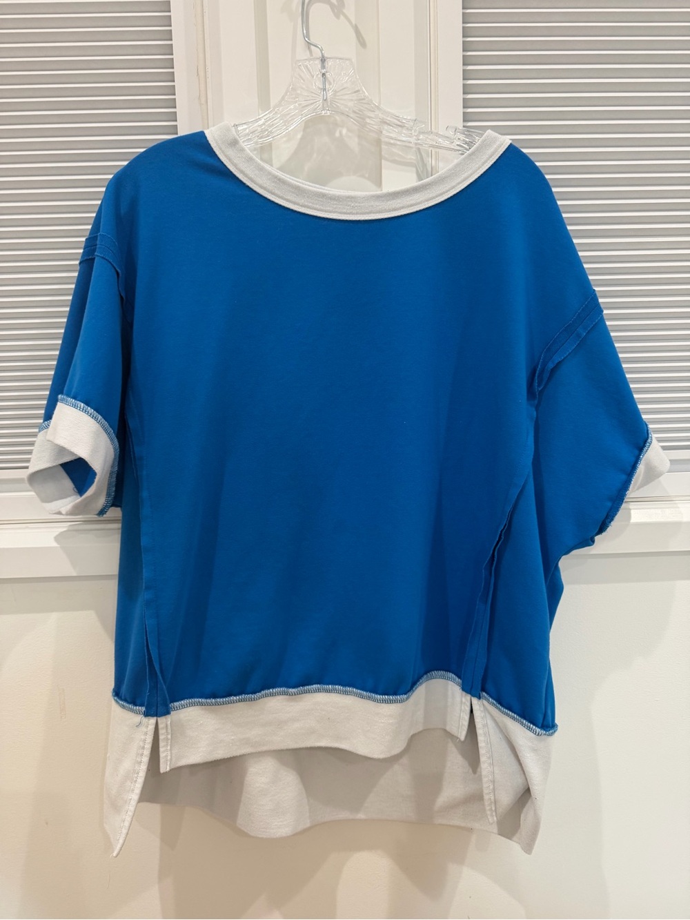 Boxy Short-Sleeve Layered Top in Blue and White